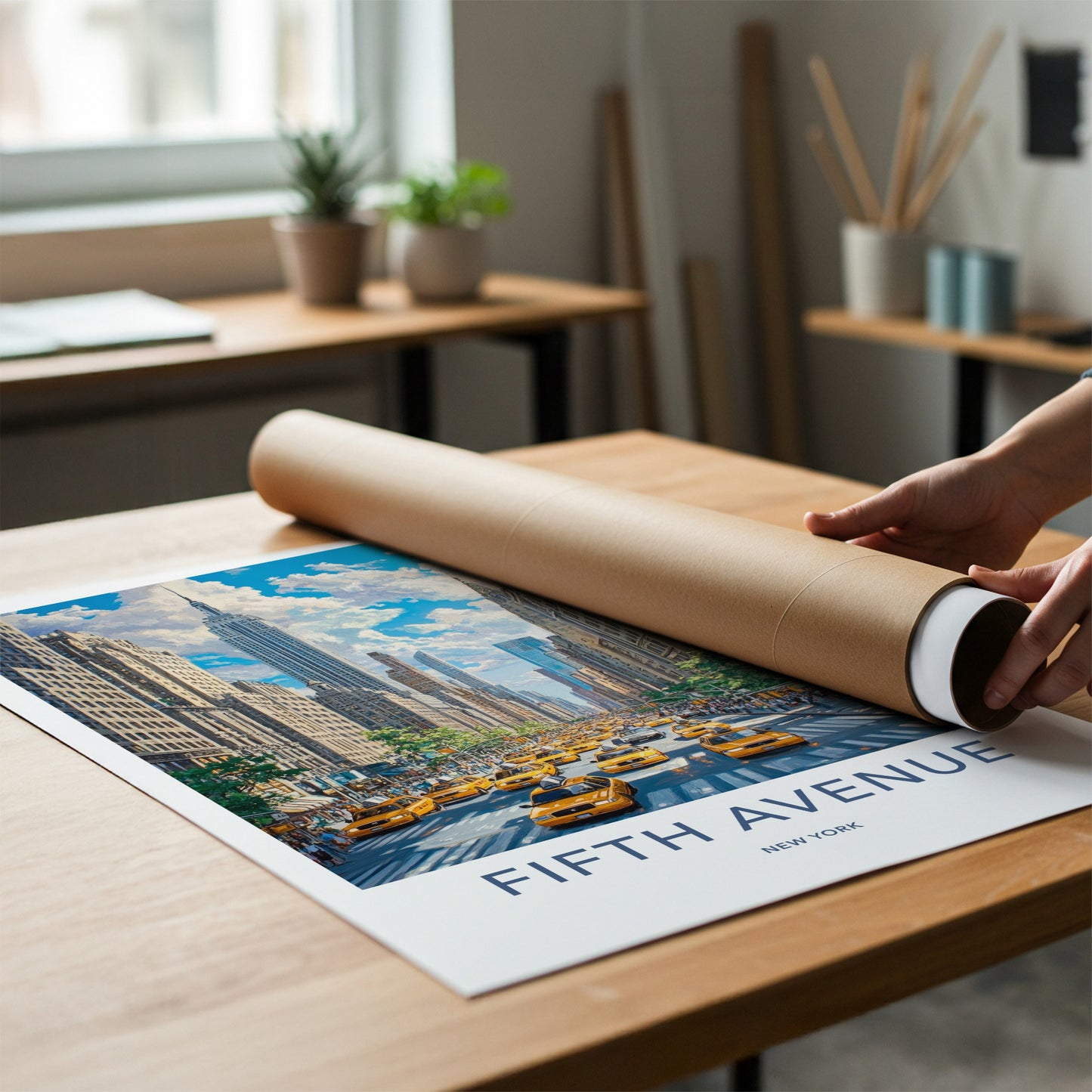 Fifth Avenue Poster - New York Travel Art - Empire Building Cabs Home Decor