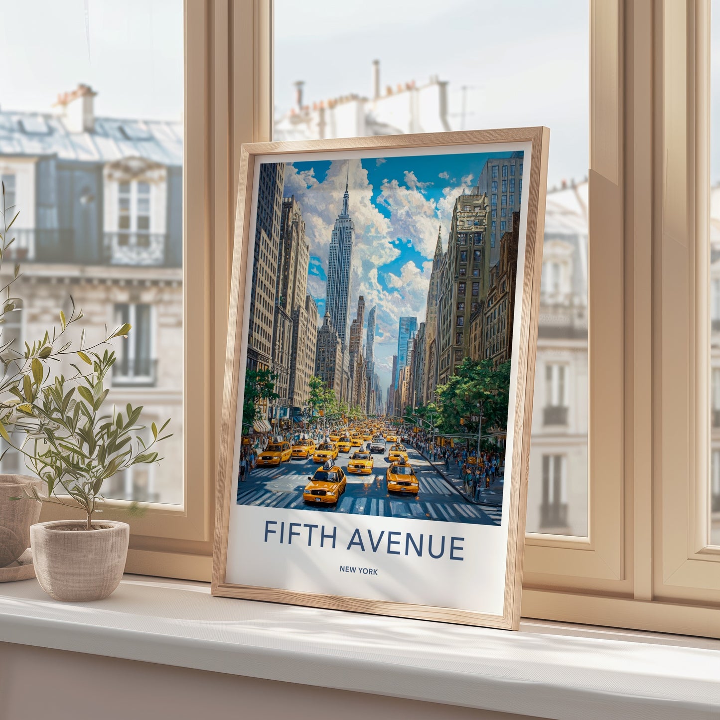 Fifth Avenue Poster - New York Travel Art - Empire Building Cabs Home Decor