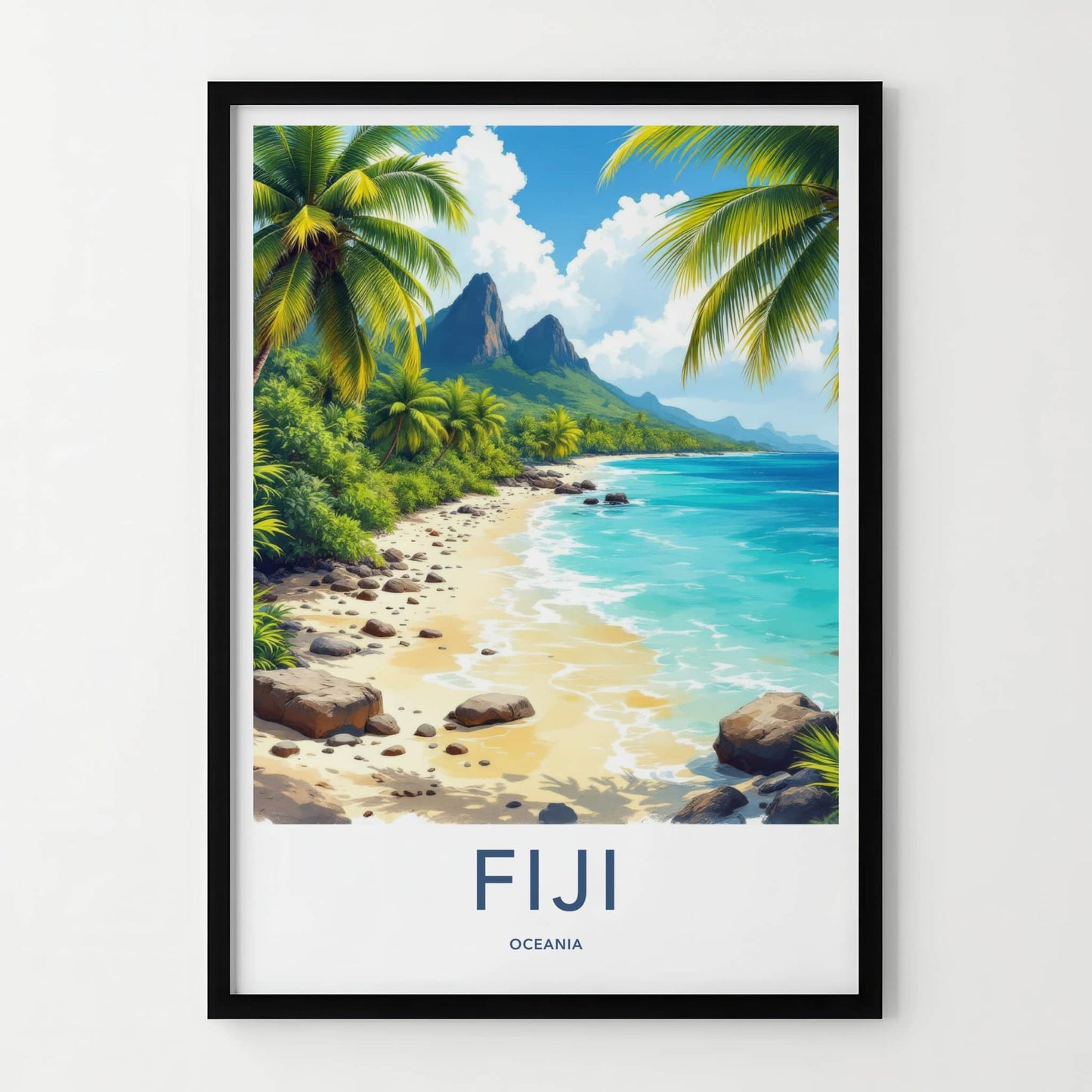 Fiji Poster - Fiji Travel Art - Tropical Beach Mountains Wall Decor