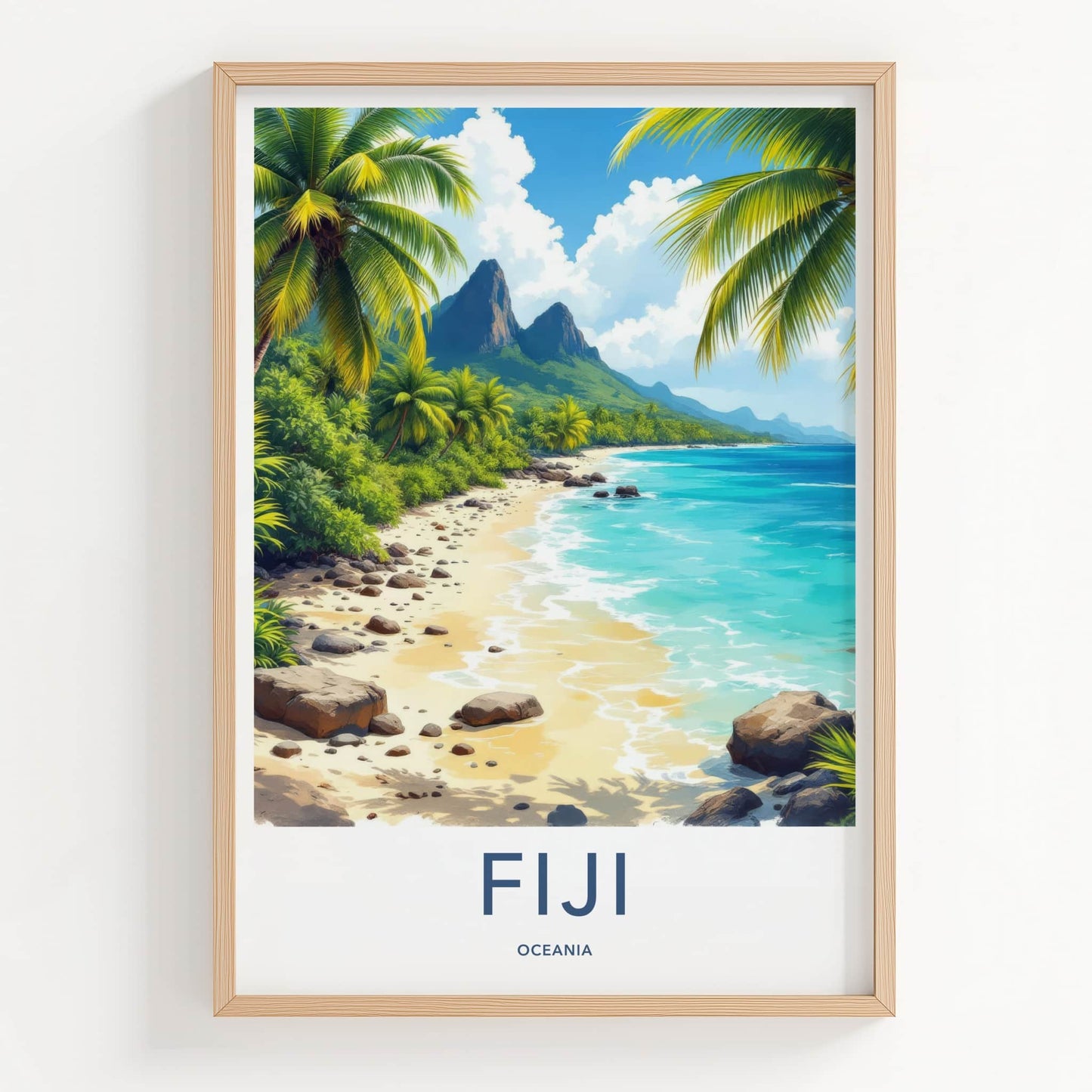 Fiji Poster - Fiji Travel Art - Tropical Beach Mountains Wall Decor