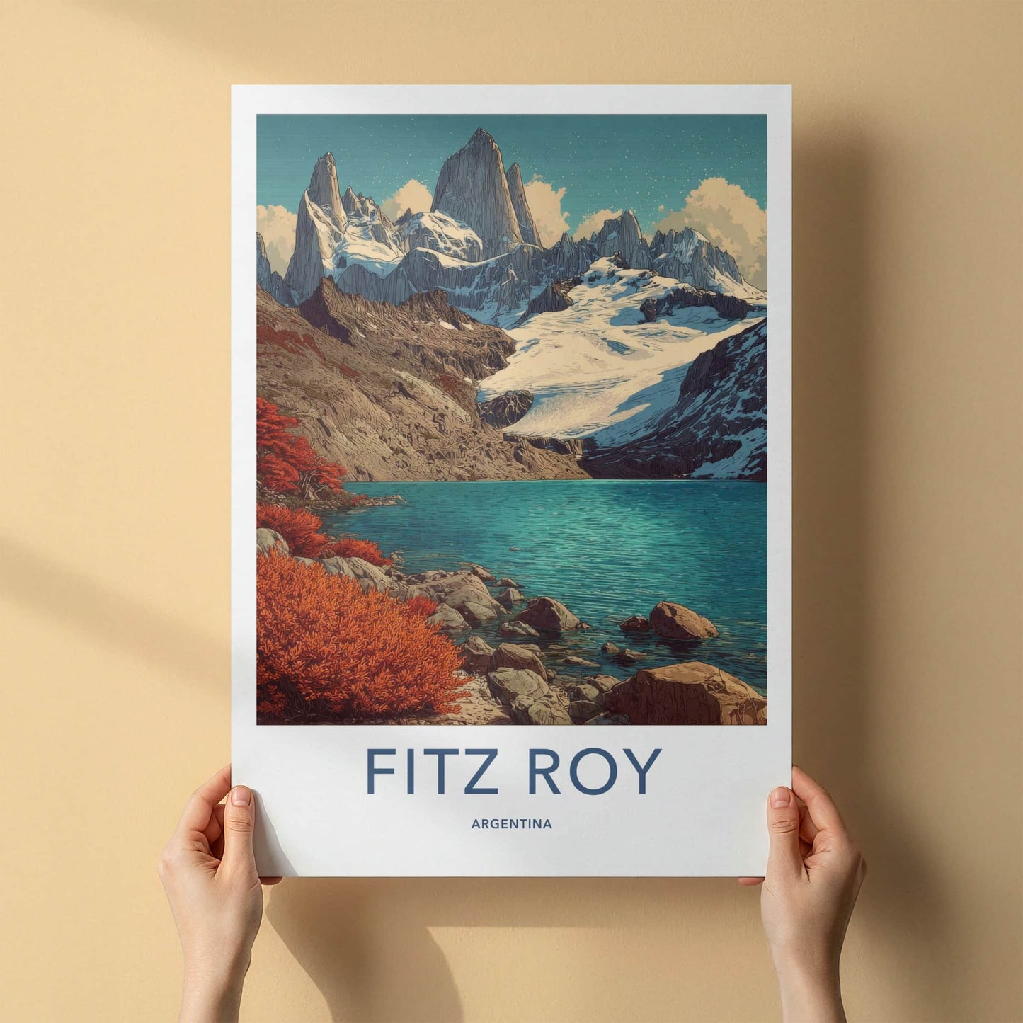 Fitz Roy Poster - Argentina Travel Art - Snow Capped Peaks Home Decor