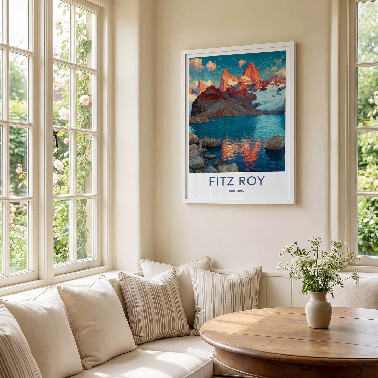 Fitz Roy Poster - Argentina Travel Print - Glacier Lake Reflections Home Decor