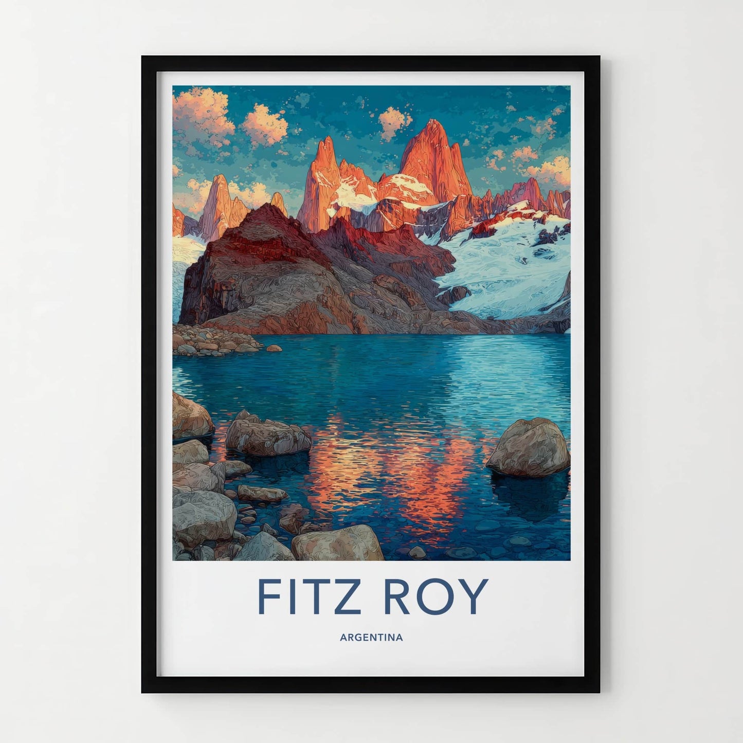 Fitz Roy Poster - Argentina Travel Print - Glacier Lake Reflections Home Decor