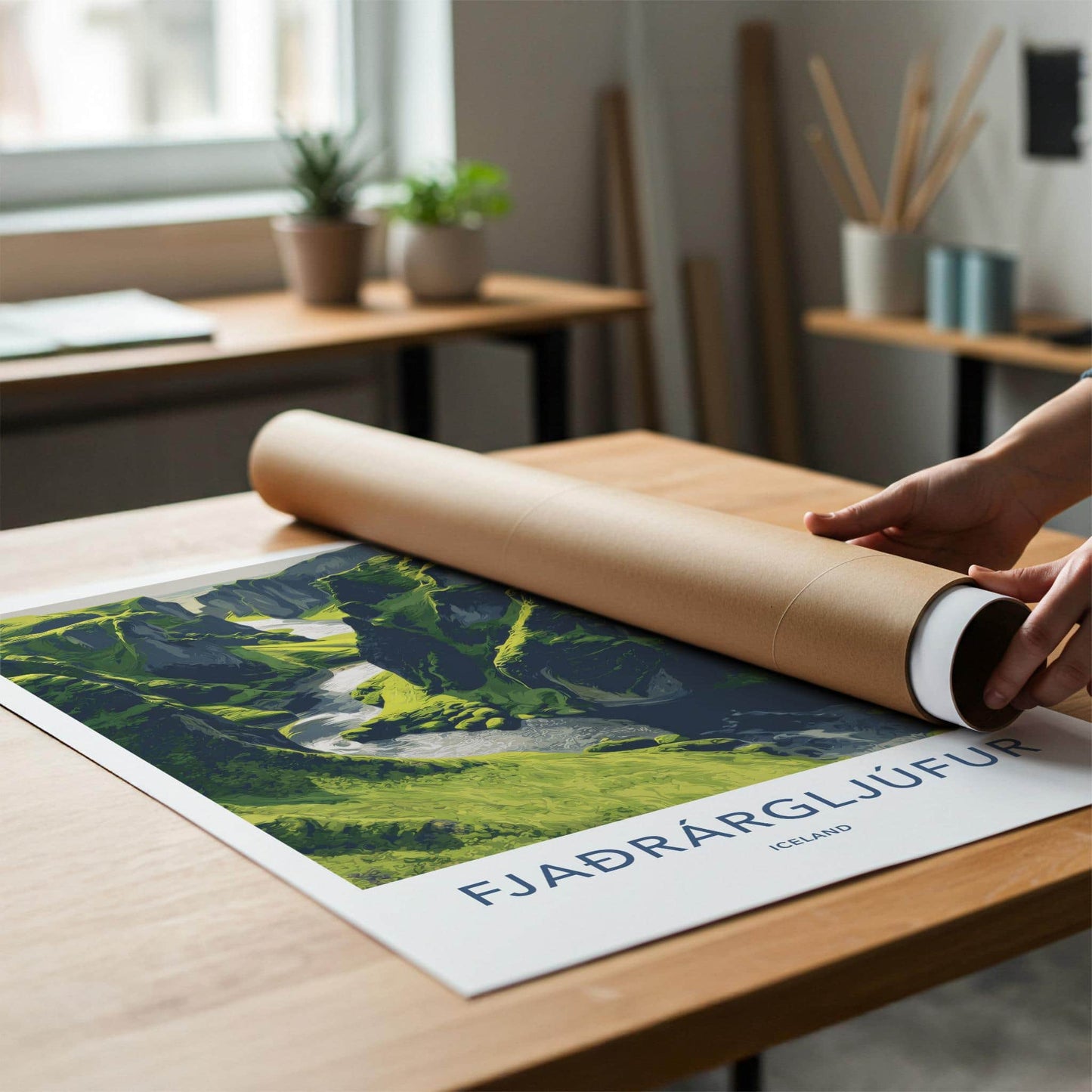 Fjadrargljufur Poster - Iceland Travel Art - Mossy Canyon River Home Decor