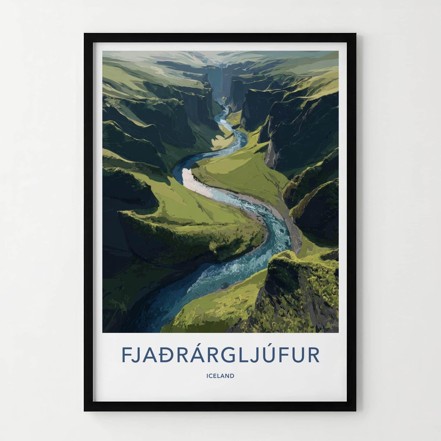 Fjadrargljufur Poster - Iceland Travel Art - Winding River Canyon Wall Decor