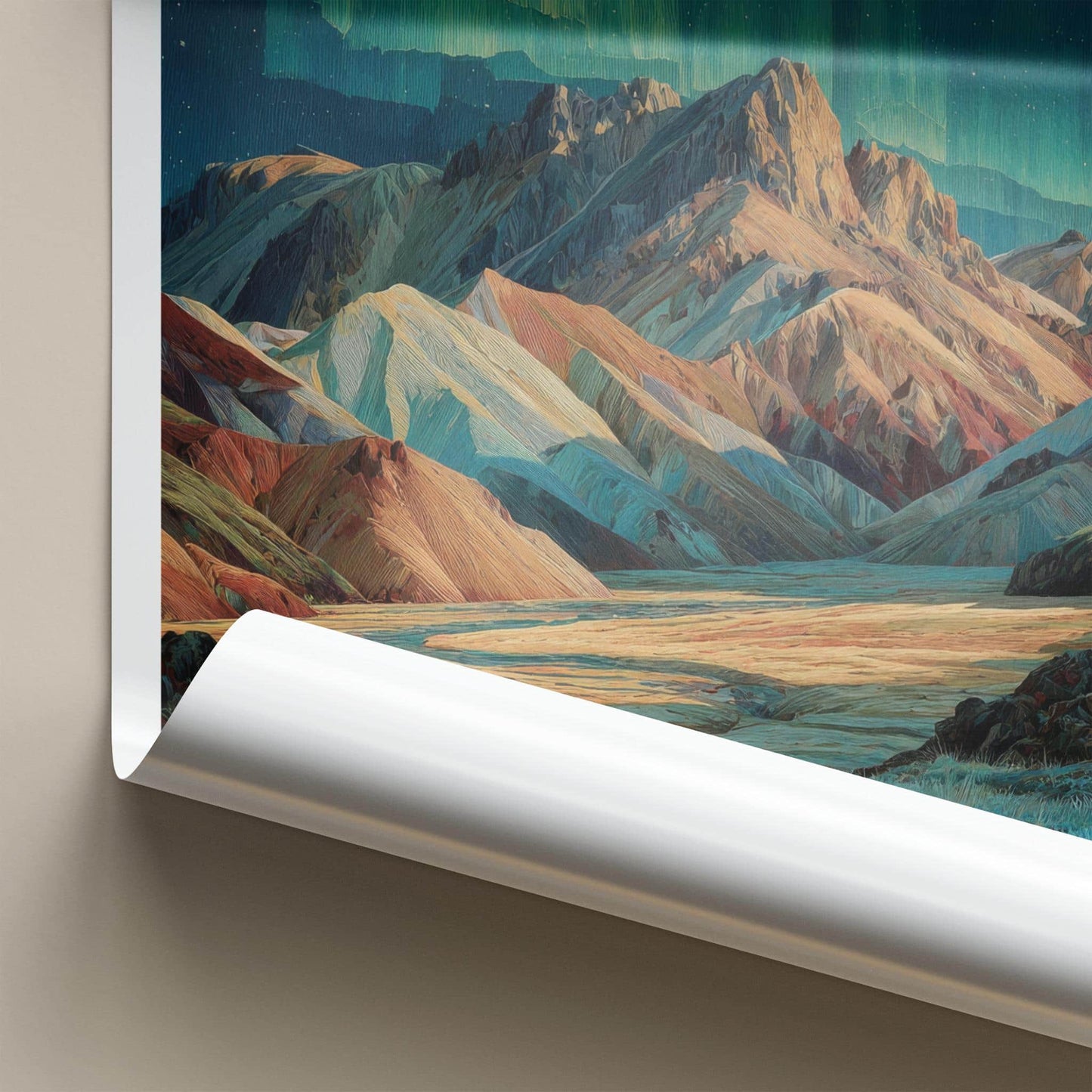 Fjallabak Poster - Iceland Travel Art - Vibrant Mountain Aurora Wall Decor