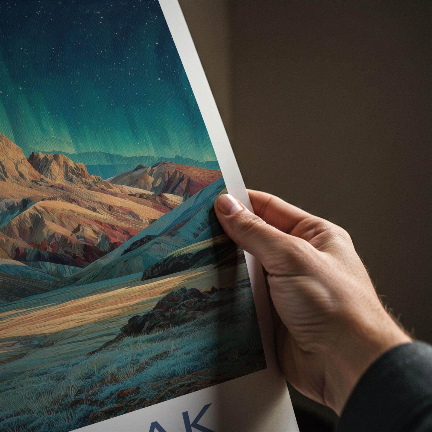 Fjallabak Poster - Iceland Travel Art - Vibrant Mountain Aurora Wall Decor