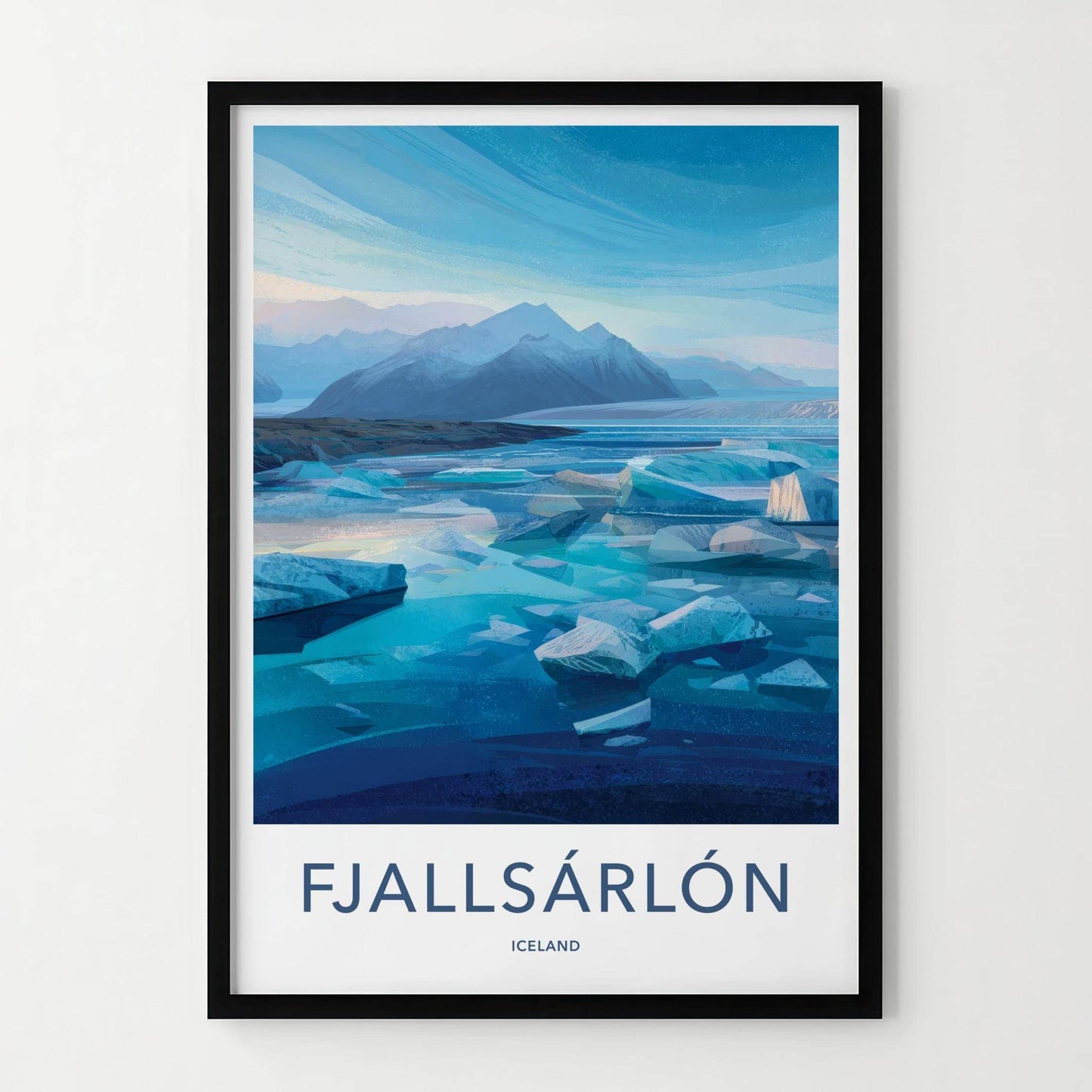 Fjallsarlon Poster - Iceland Travel Print - Icy glacial lagoon Wall Decor