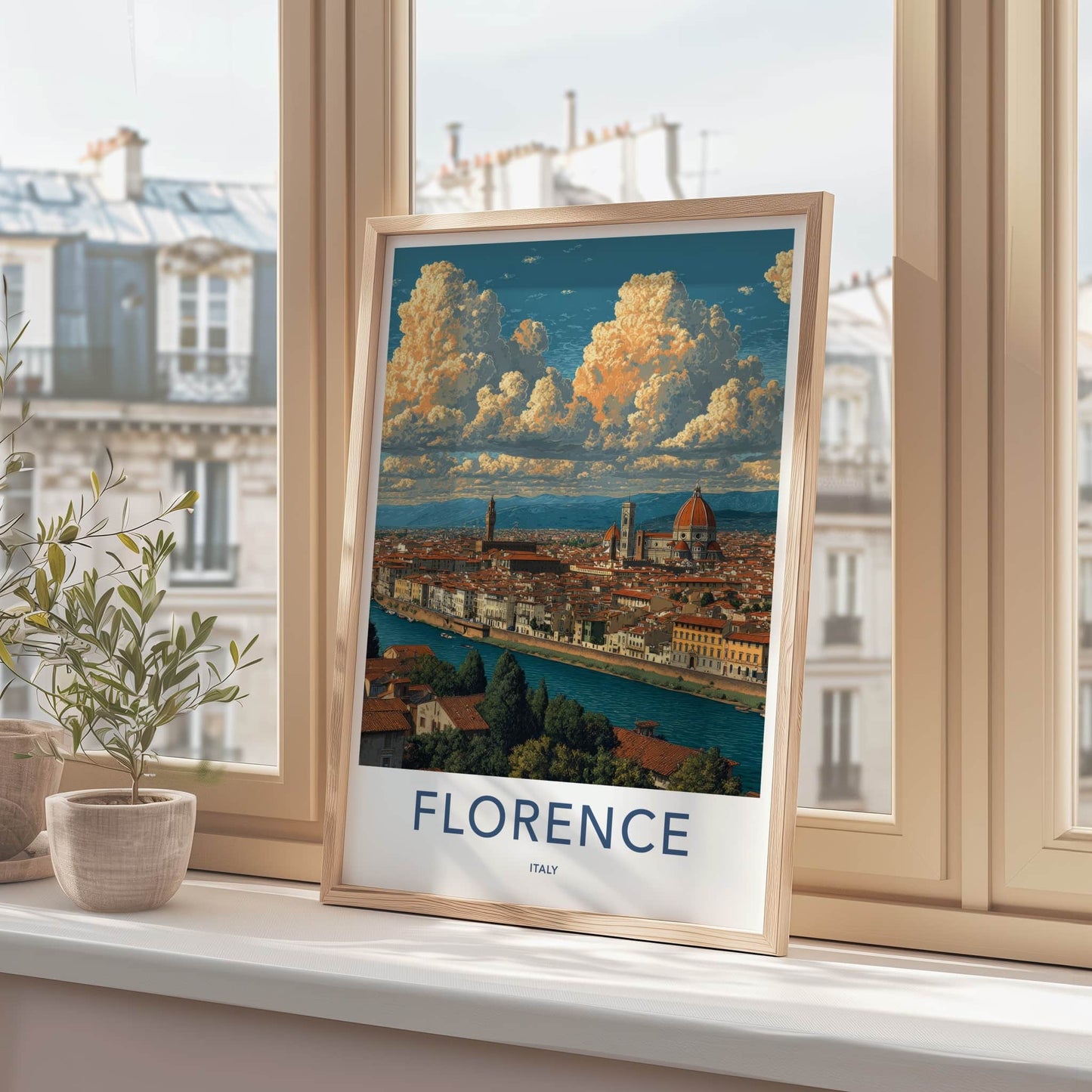 Florence Poster - Italy Wall Art - Cityscape River Buildings Home Decor