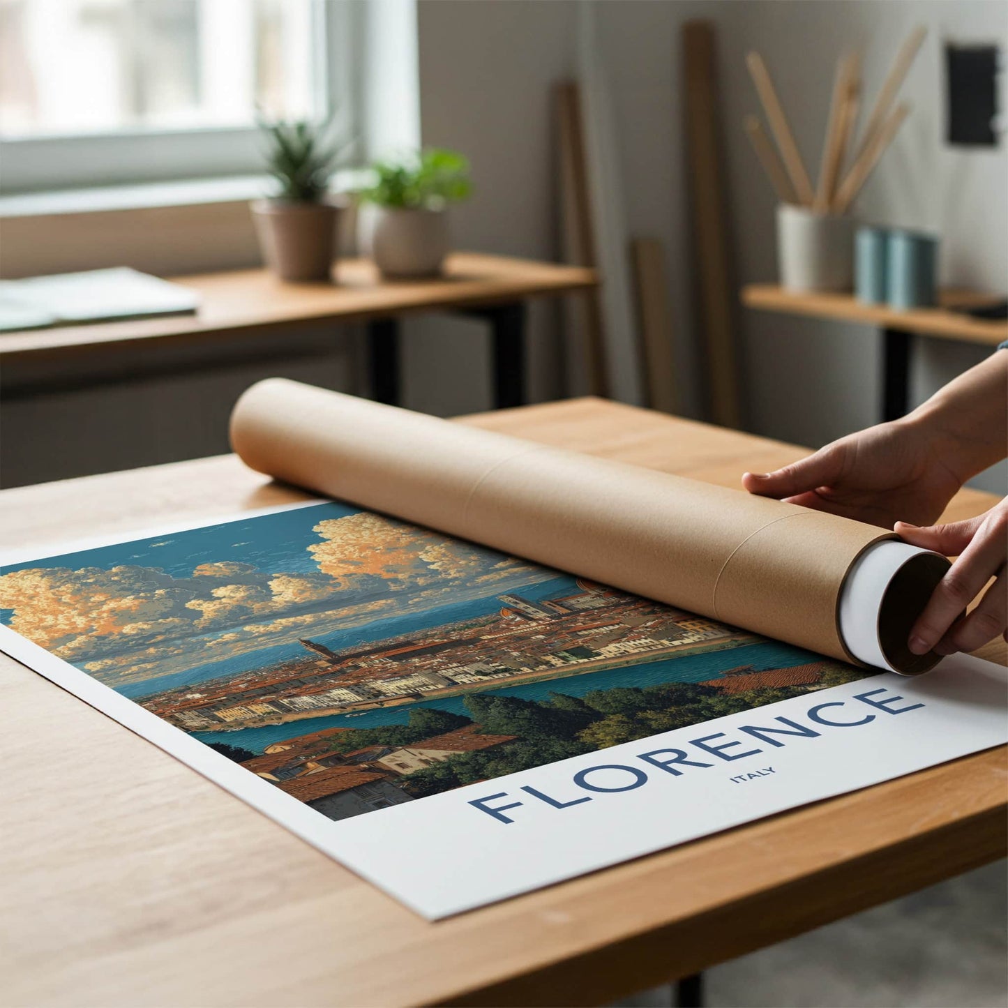 Florence Poster - Italy Wall Art - Cityscape River Buildings Home Decor