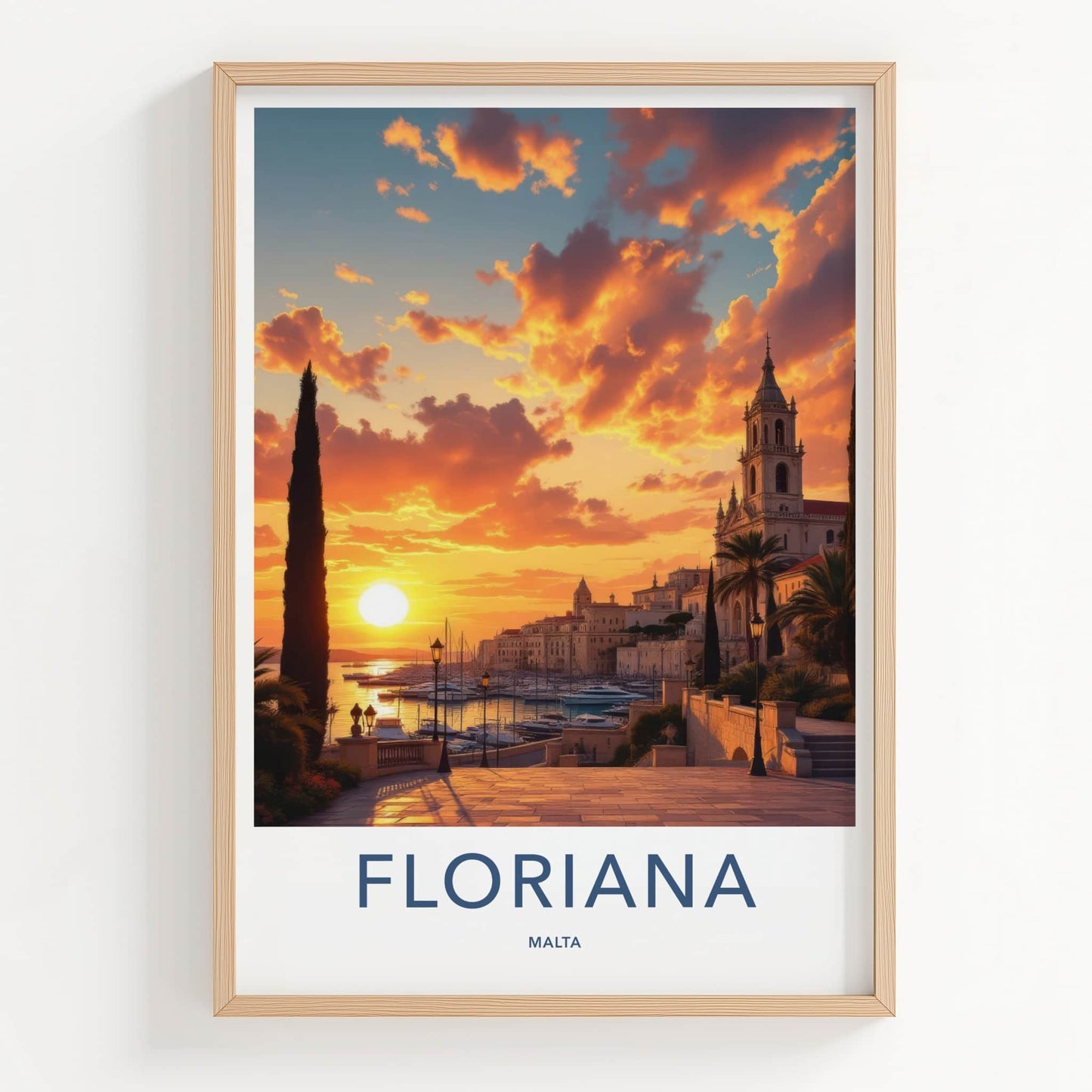 Floriana Poster - Malta Art Print - Coastal Sunset Church Wall Decor