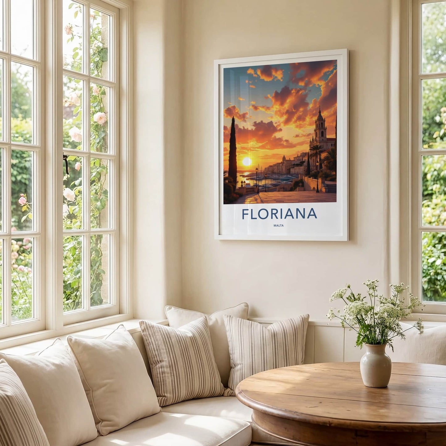 Floriana Poster - Malta Art Print - Coastal Sunset Church Wall Decor