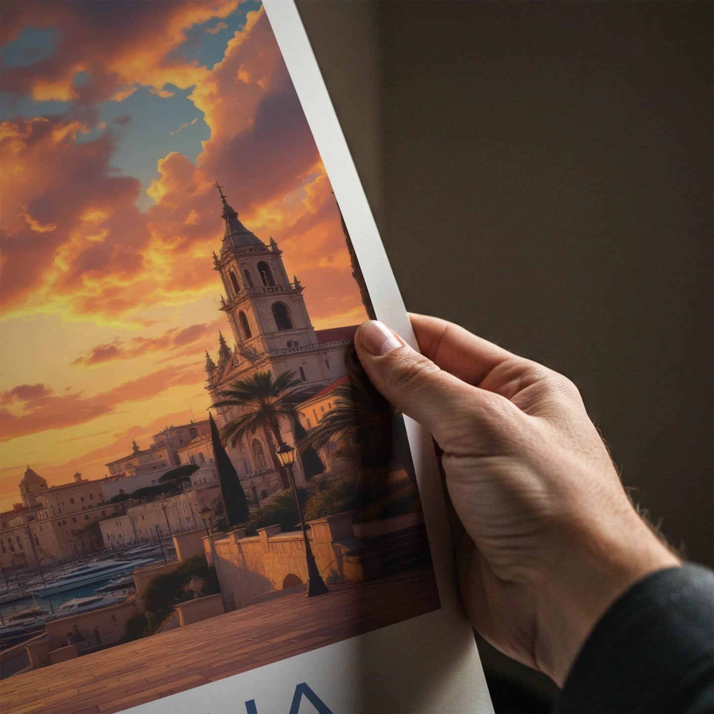 Floriana Poster - Malta Art Print - Coastal Sunset Church Wall Decor