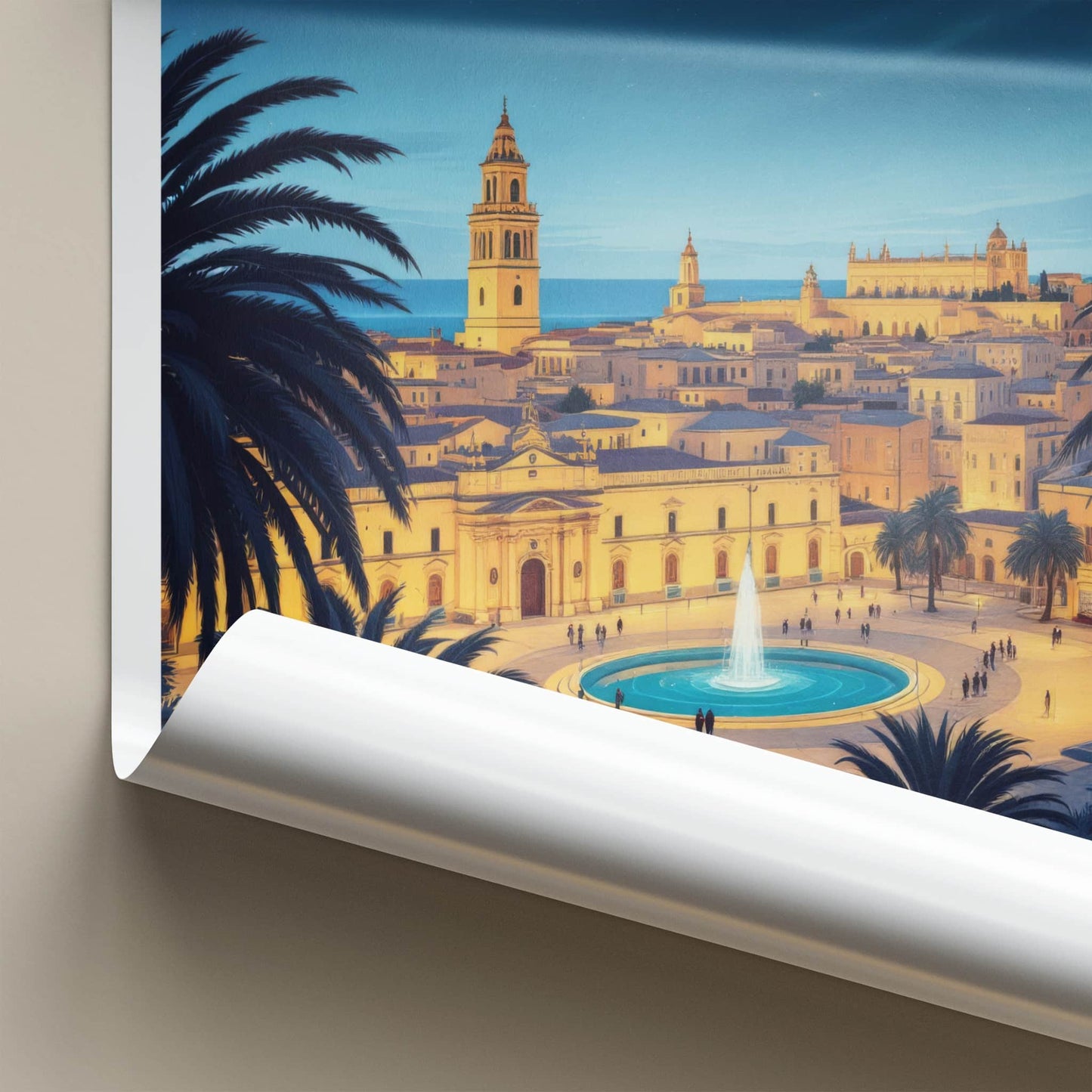 Floriana Poster - Malta Travel Art - Moonlit City Square Home Decor