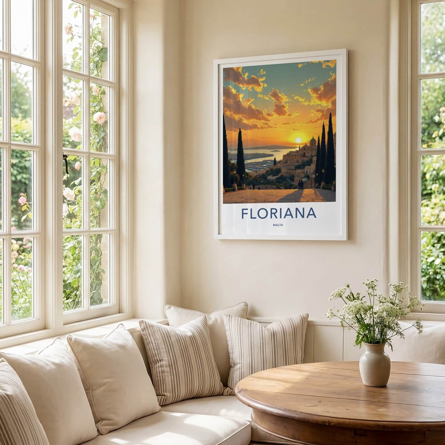 Floriana Poster - Malta Travel Art - Vibrant Sunset Harbor View Home Decor