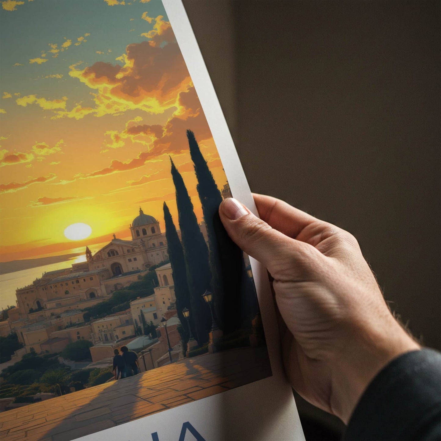 Floriana Poster - Malta Travel Art - Vibrant Sunset Harbor View Home Decor