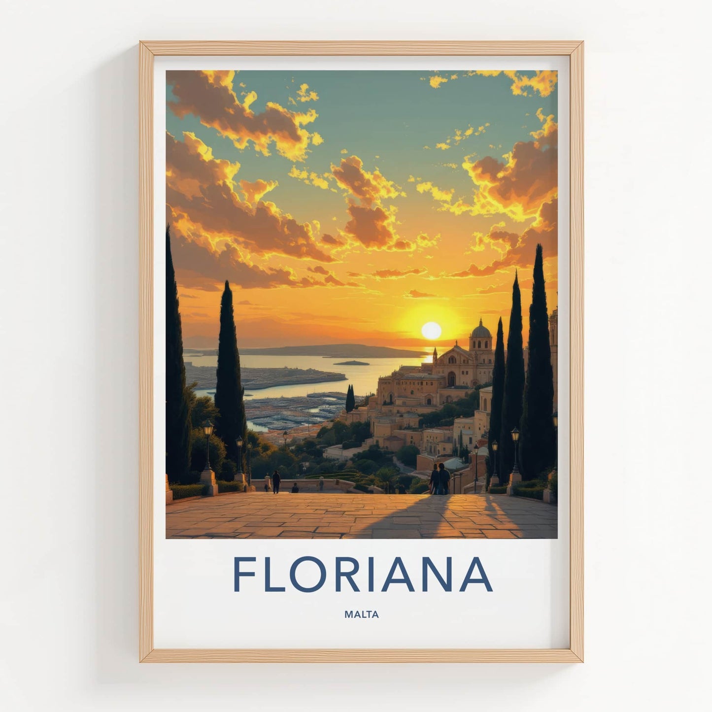 Floriana Poster - Malta Travel Art - Vibrant Sunset Harbor View Home Decor
