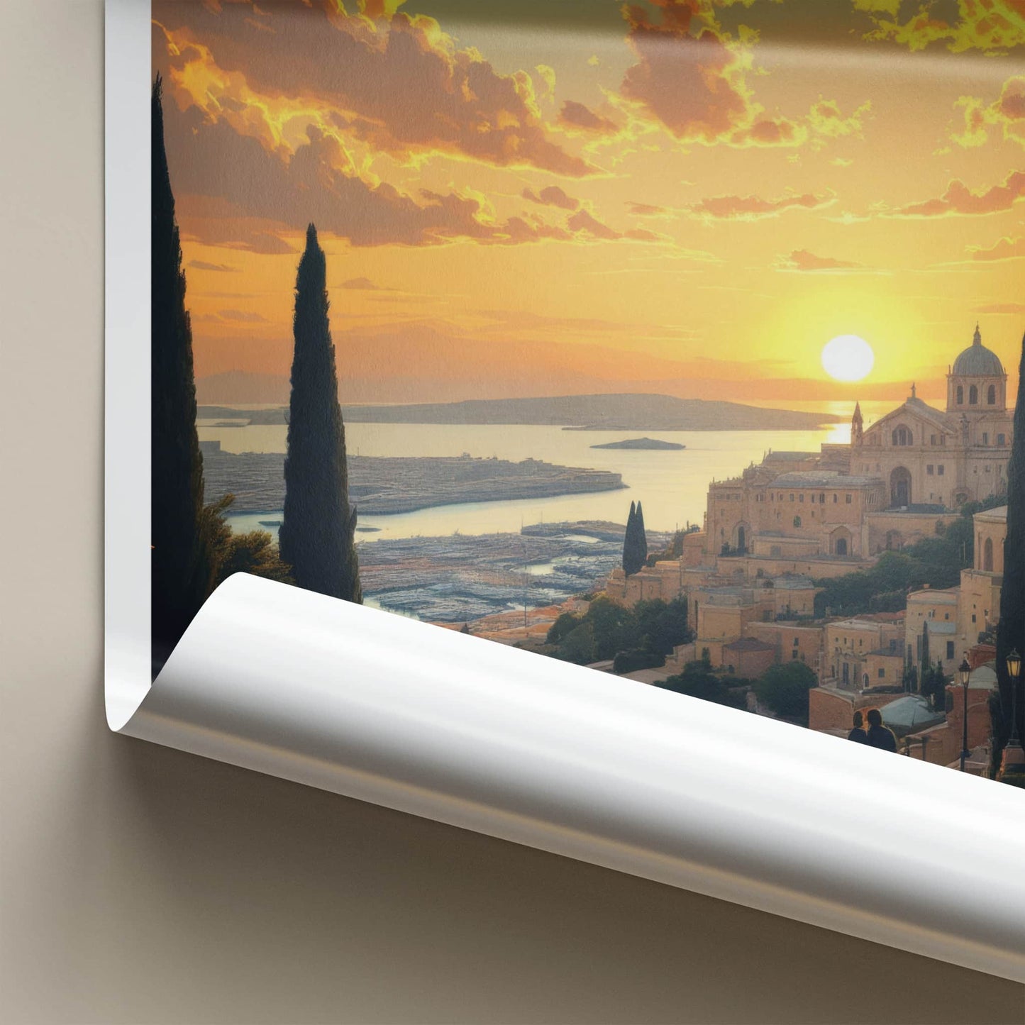 Floriana Poster - Malta Travel Art - Vibrant Sunset Harbor View Home Decor