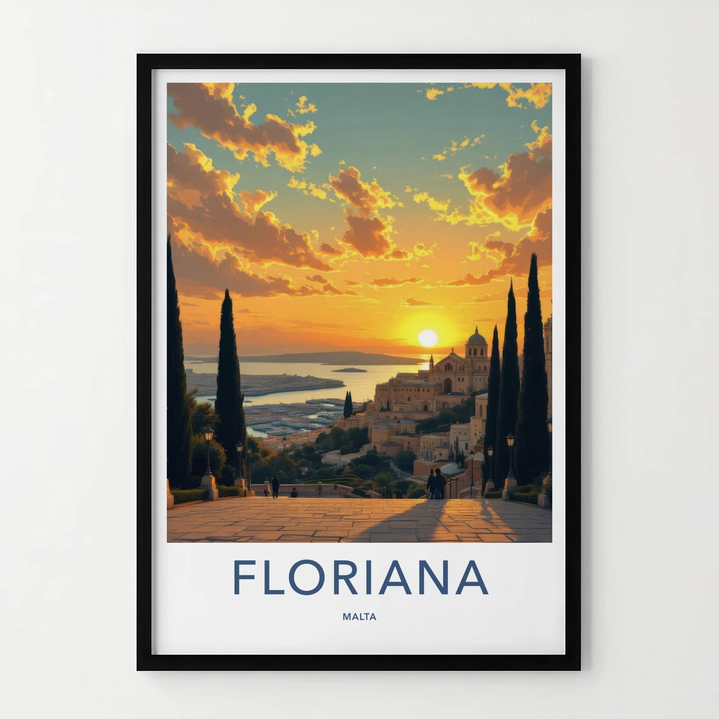 Floriana Poster - Malta Travel Art - Vibrant Sunset Harbor View Home Decor