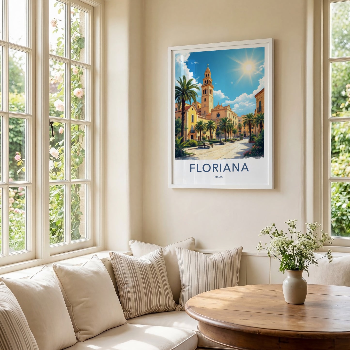 Floriana Poster - Malta Travel Print - Historic Church Square Wall Decor