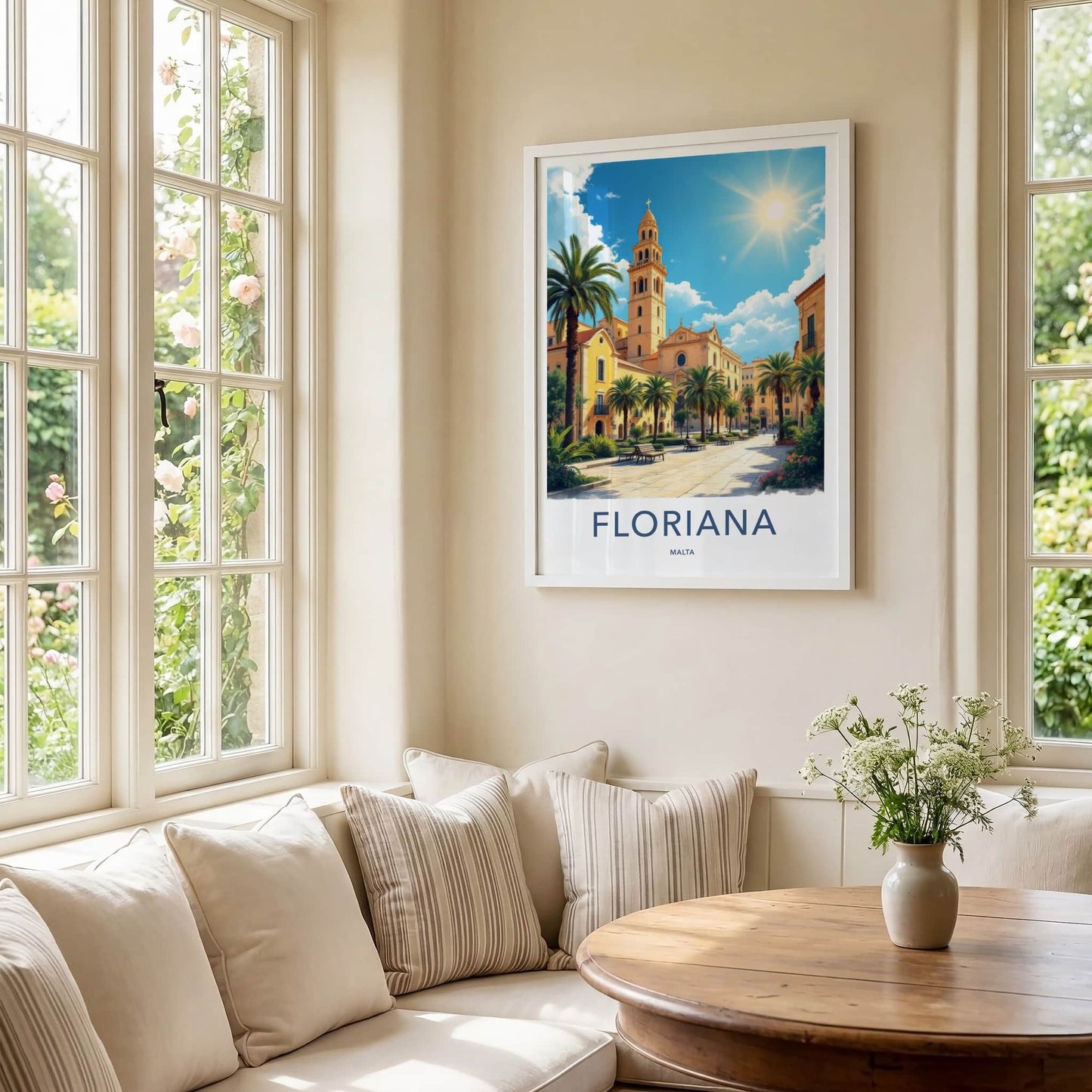 Floriana Poster - Malta Travel Print - Historic Church Square Wall Decor