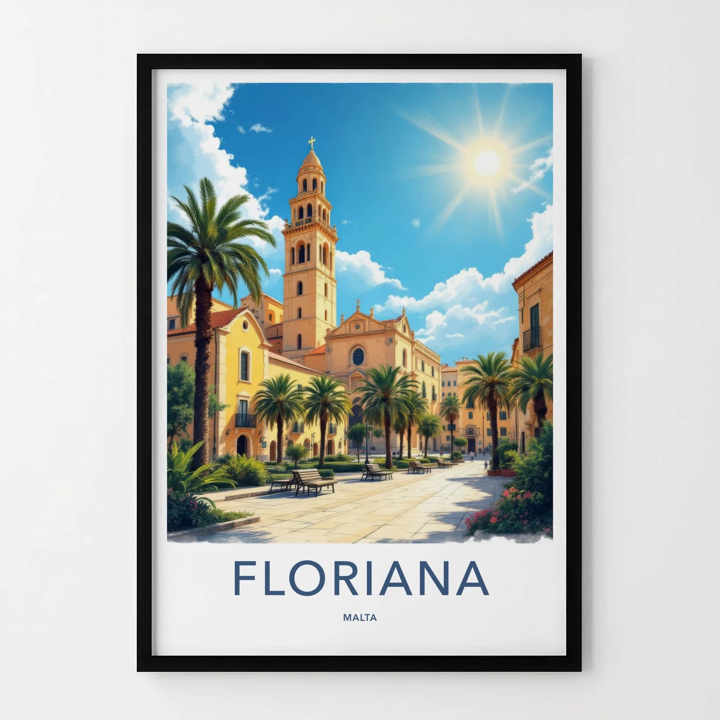 Floriana Poster - Malta Travel Print - Historic Church Square Wall Decor