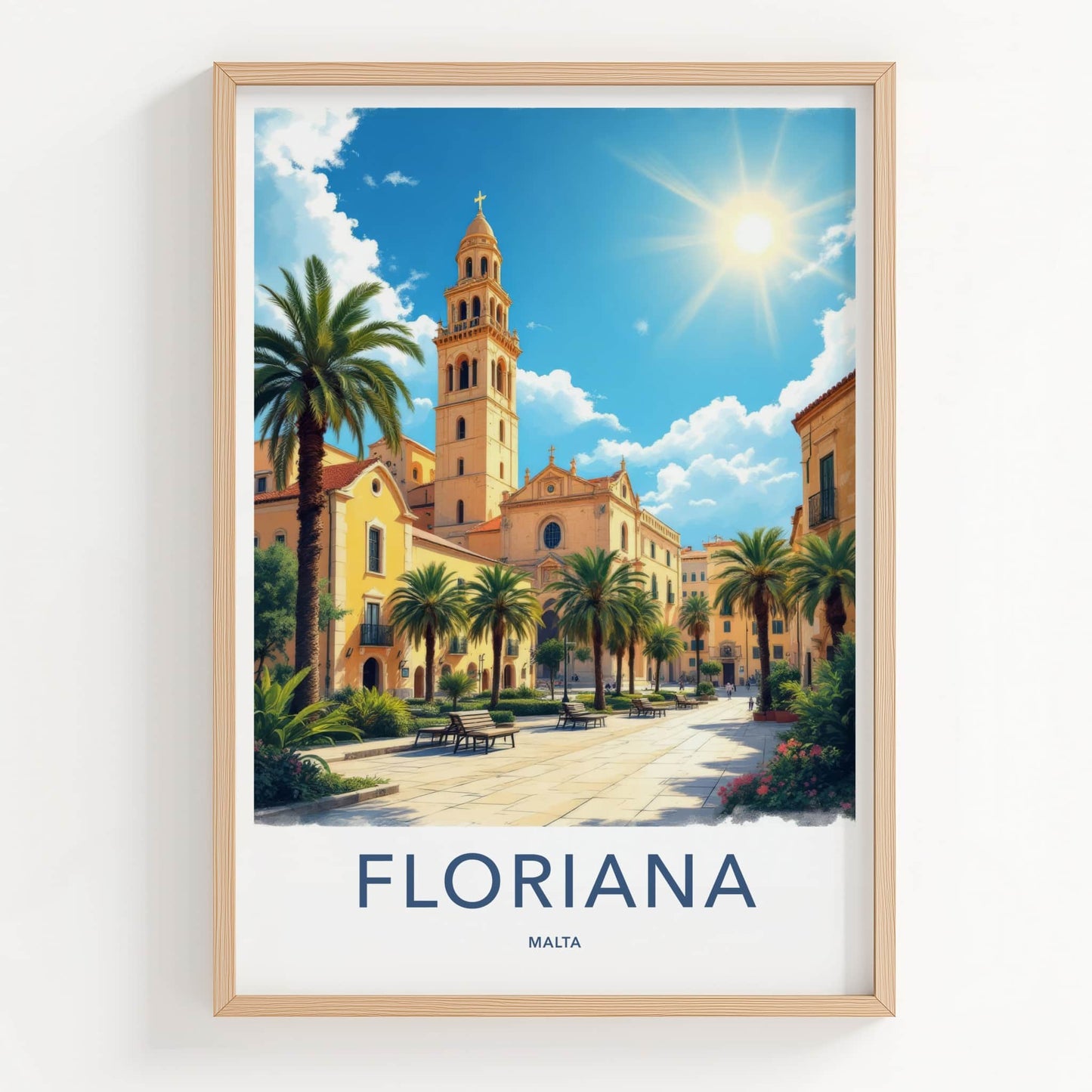 Floriana Poster - Malta Travel Print - Historic Church Square Wall Decor