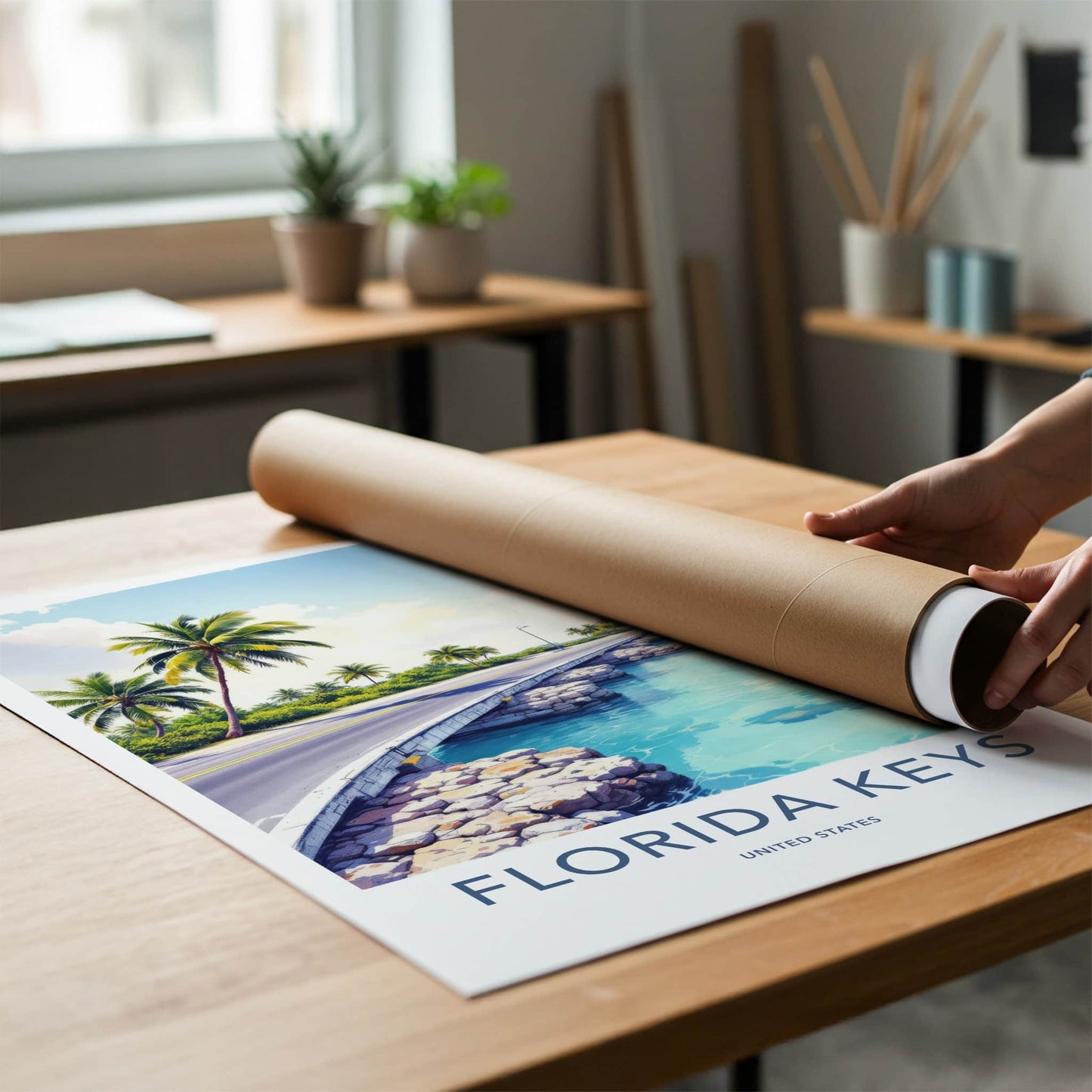 Florida Keys Poster - Florida Travel Art - Blue Water Bridge Home Decor