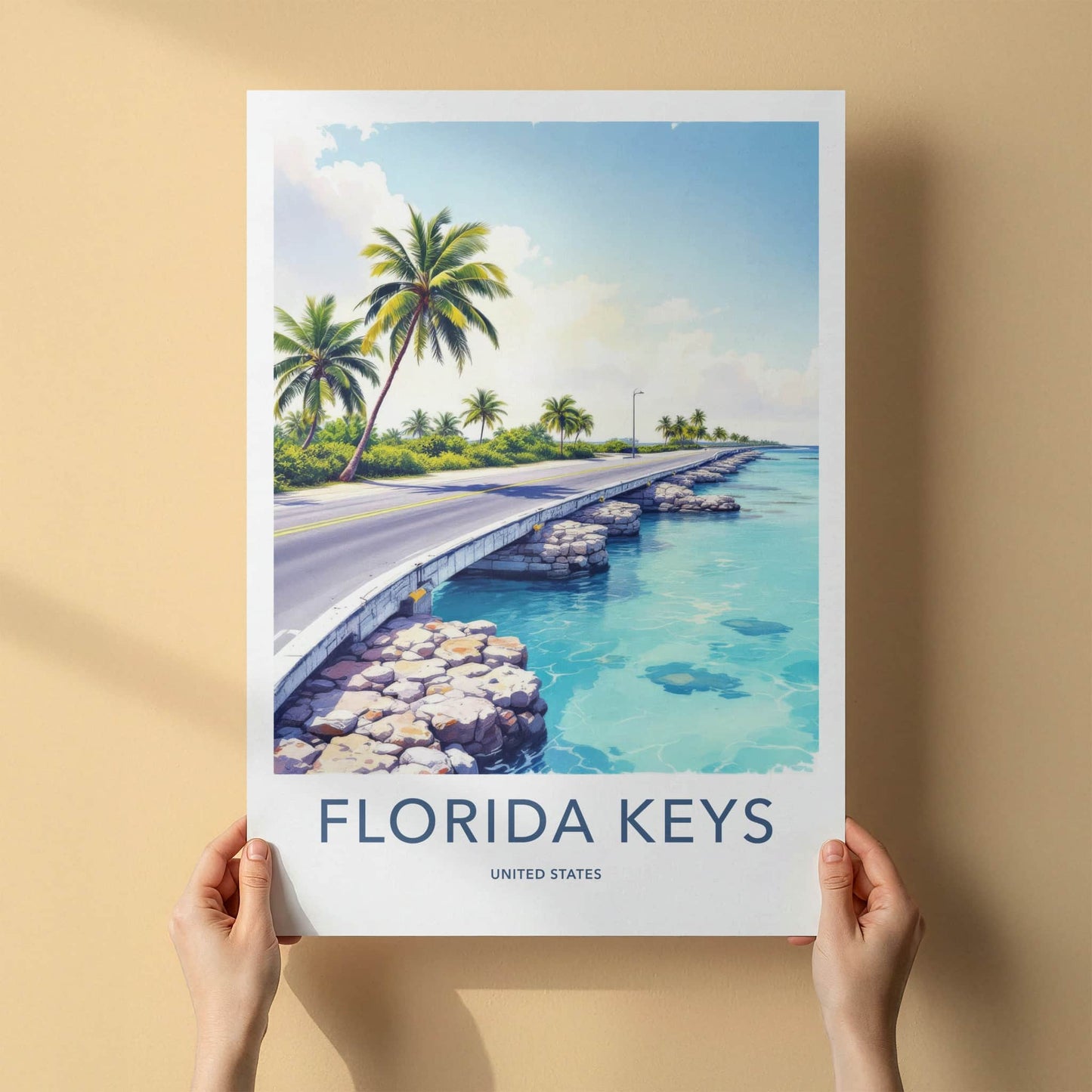 Florida Keys Poster - Florida Travel Art - Blue Water Bridge Home Decor