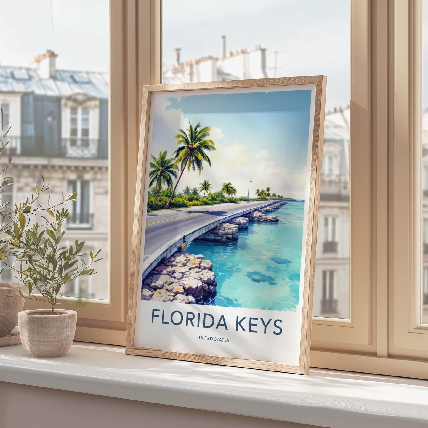 Florida Keys Poster - Florida Travel Art - Blue Water Bridge Home Decor