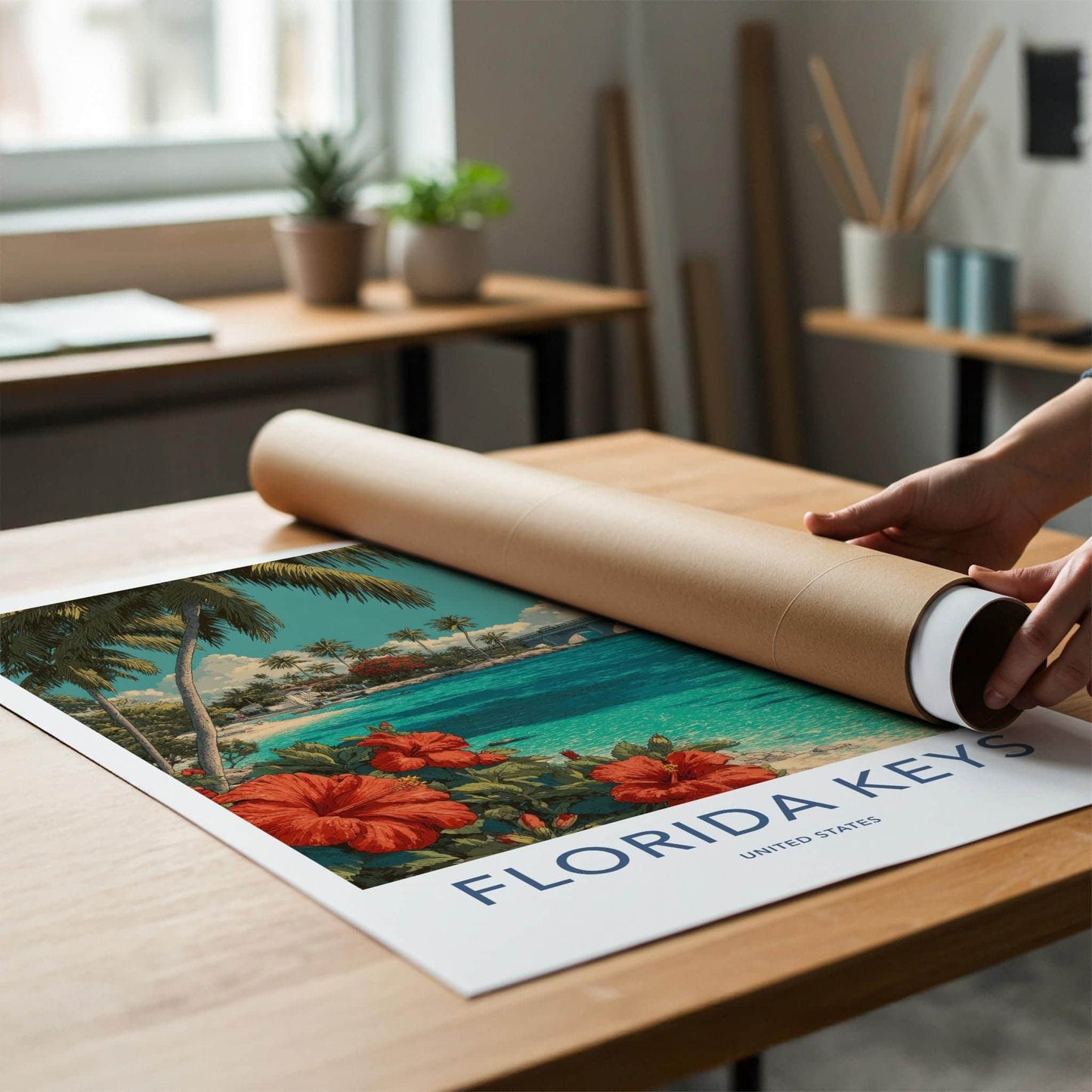 Florida Keys Poster - Florida Travel Art - Tropical Beach Bridge Home Decor