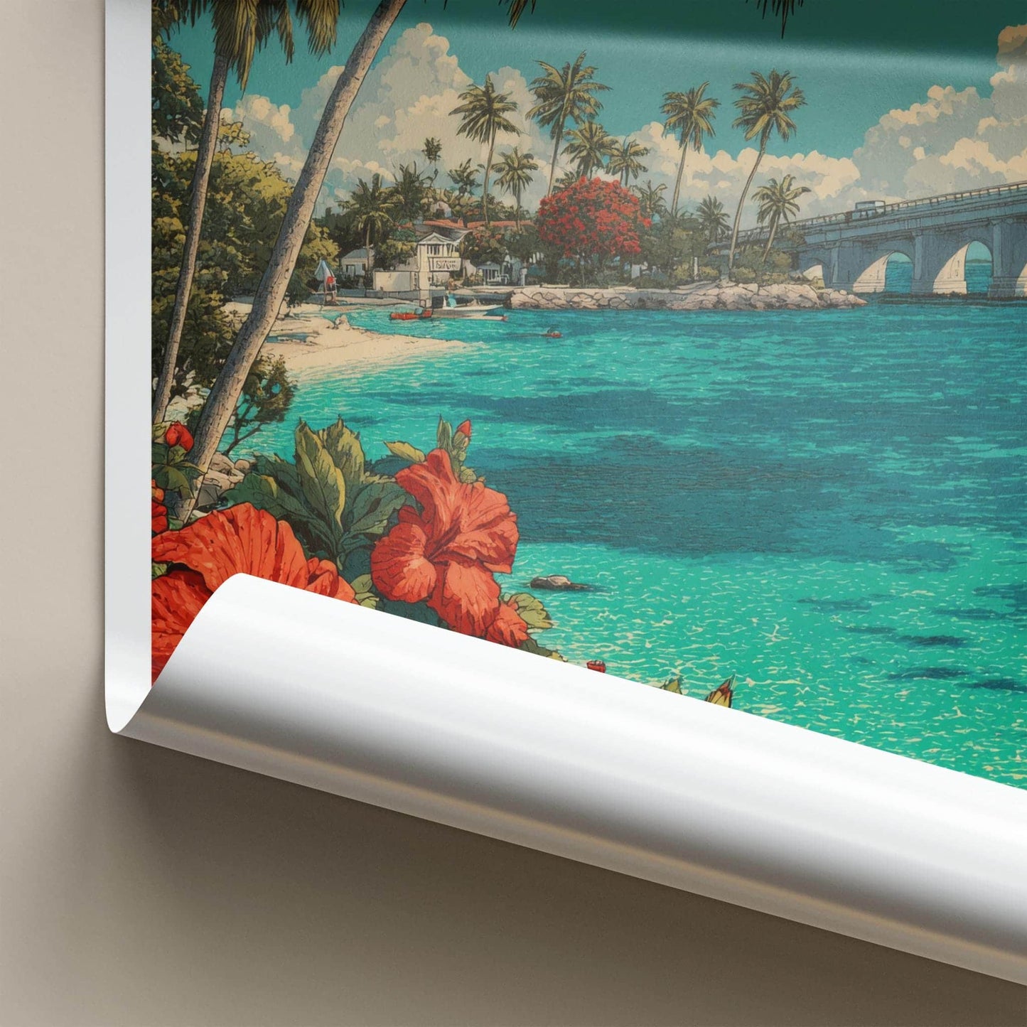 Florida Keys Poster - Florida Travel Art - Tropical Beach Bridge Home Decor