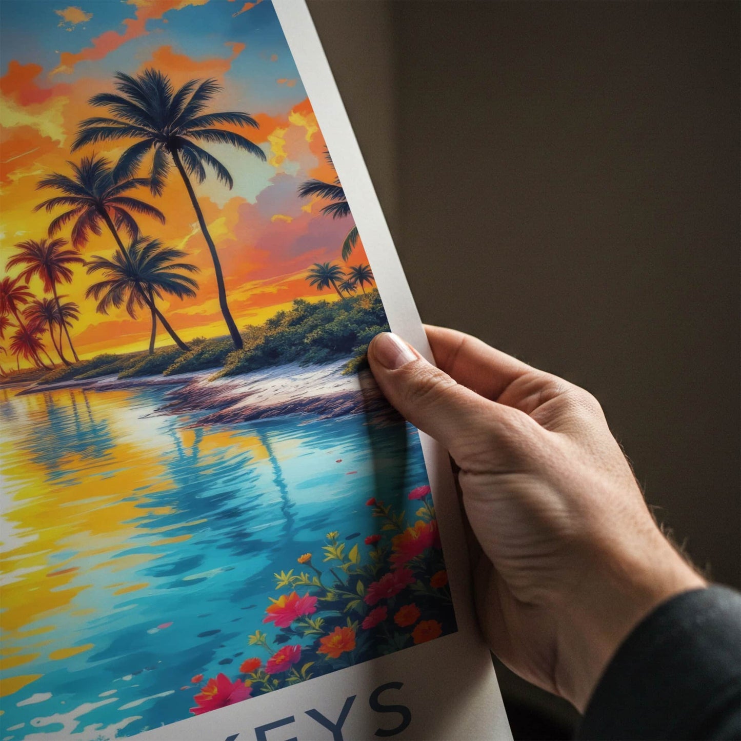 Florida Keys Poster - Florida Travel Art - Tropical Sunset Bridge Wall Decor