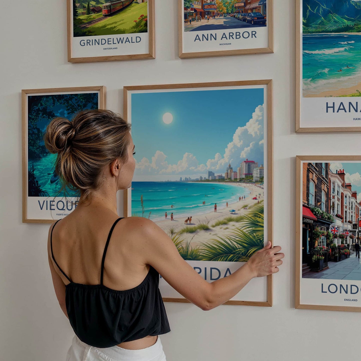 Florida Poster - Florida Travel Art - Sunny Coastal Cityscape Home Decor