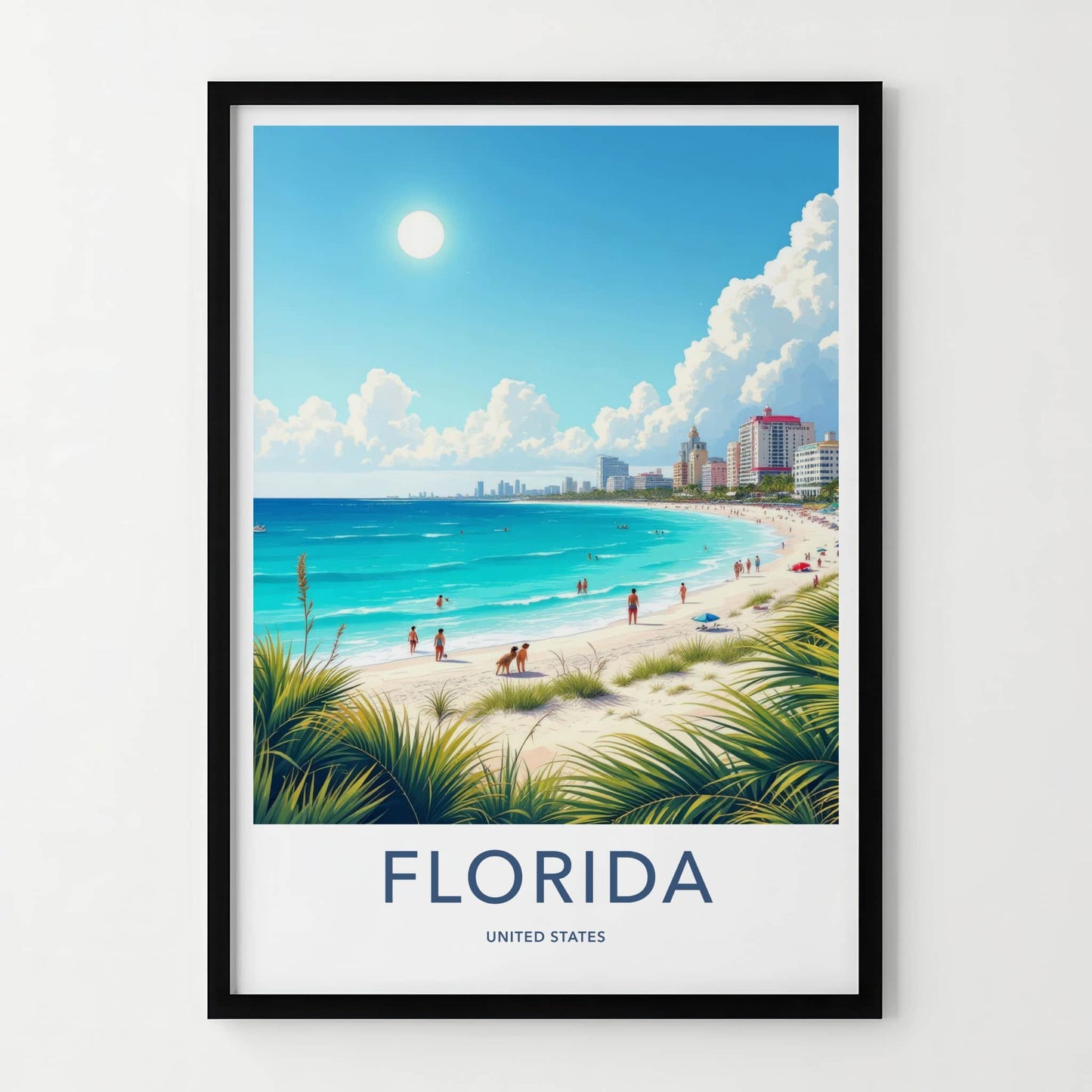 Florida Poster - Florida Travel Art - Sunny Coastal Cityscape Home Decor