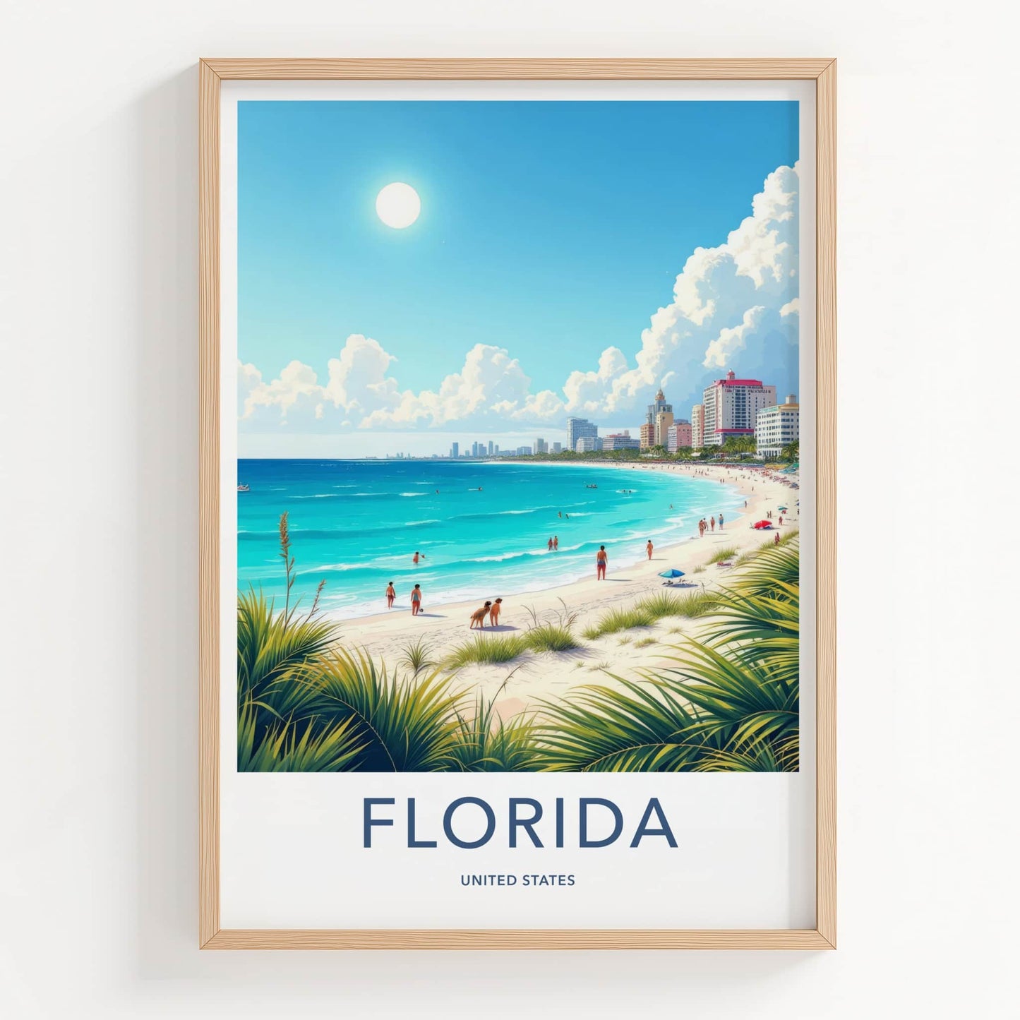 Florida Poster - Florida Travel Art - Sunny Coastal Cityscape Home Decor