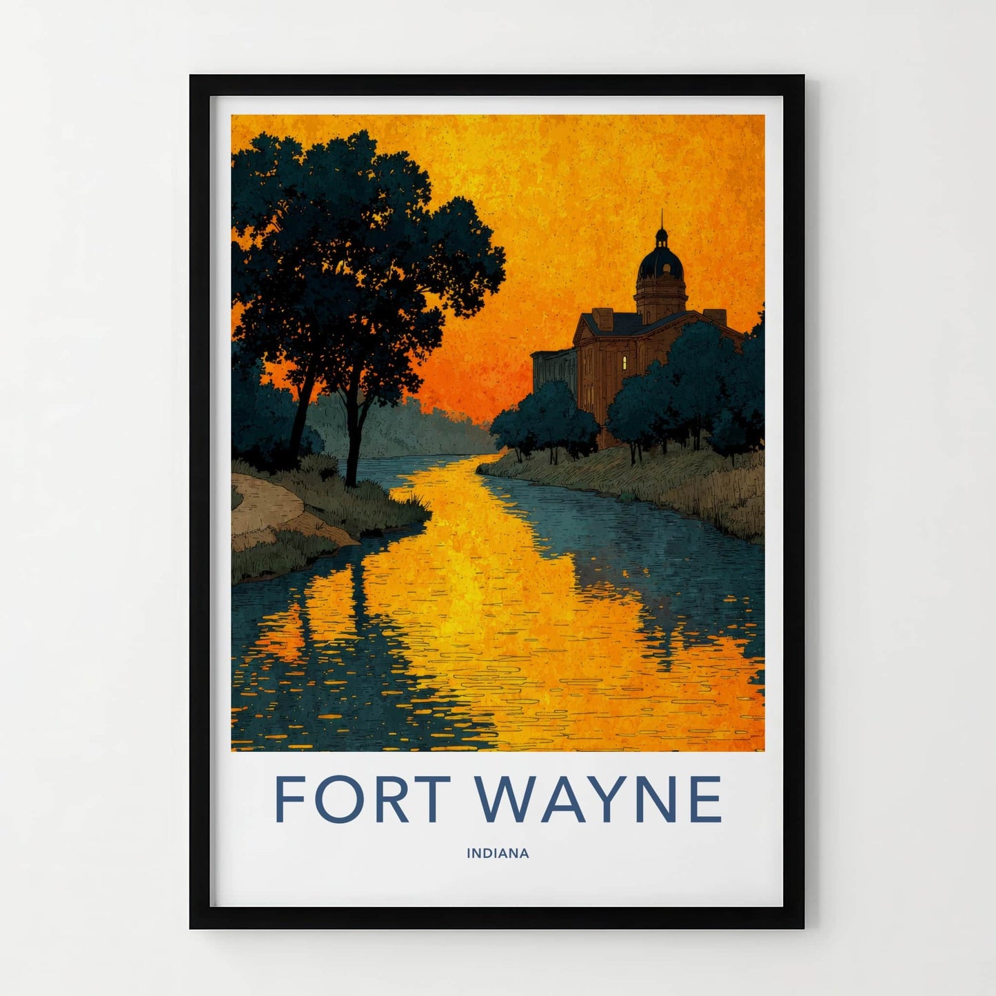 Fort Wayne Poster - Indiana Framed Print - Golden River Building Lounge Decor