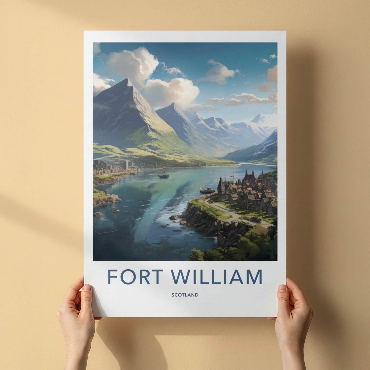 Fort William Poster - Scotland Travel Art - Highland Lochscape Boats Home Decor