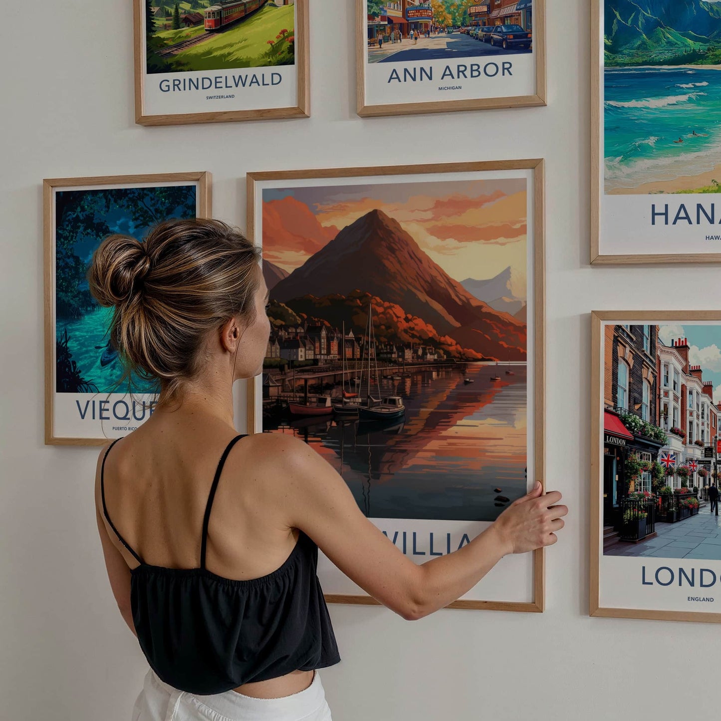 Fort William Poster - Scotland Travel Art - Sunset Mountain Harbor Wall Decor