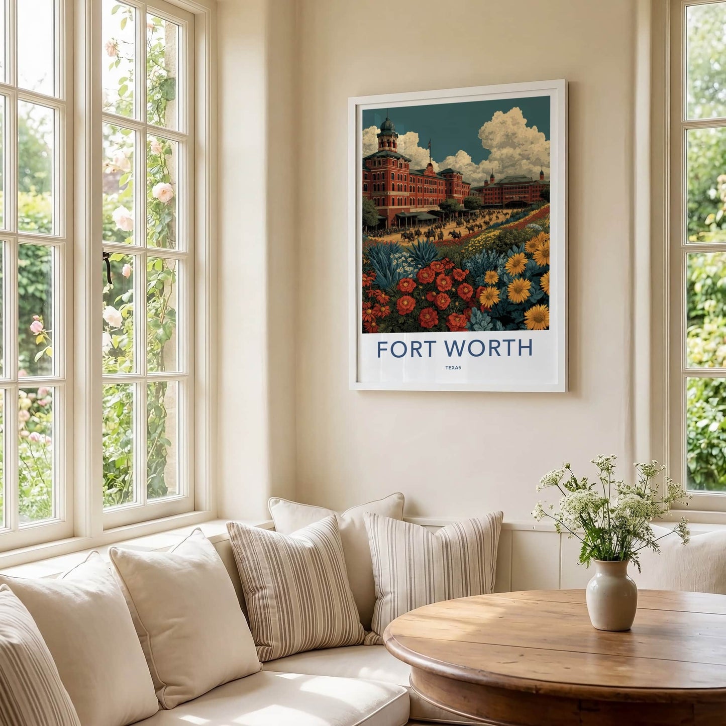 Fort Worth Poster - Texas Travel Art - Historic Stockyards Floral Home Decor