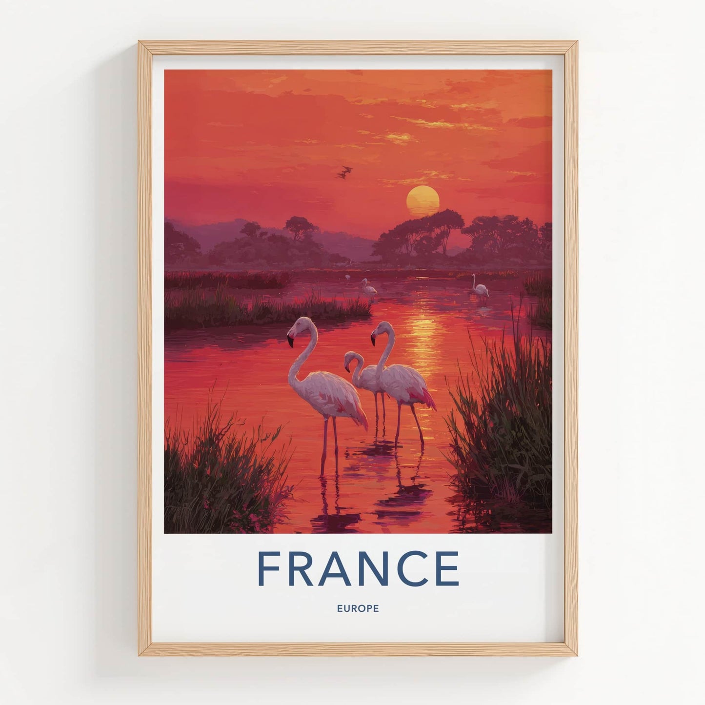 France Poster - France Travel Art - Sunset Flamingos Home Decor
