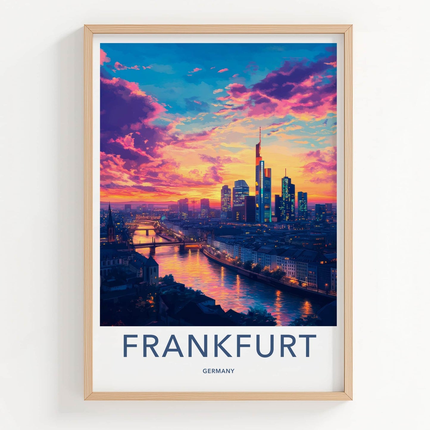 Frankfurt Poster - Germany Travel Art - Vibrant City Sunset Wall Decor