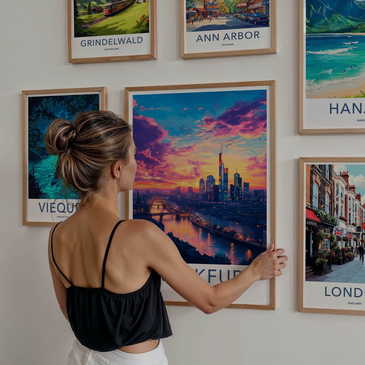 Frankfurt Poster - Germany Travel Art - Vibrant City Sunset Wall Decor