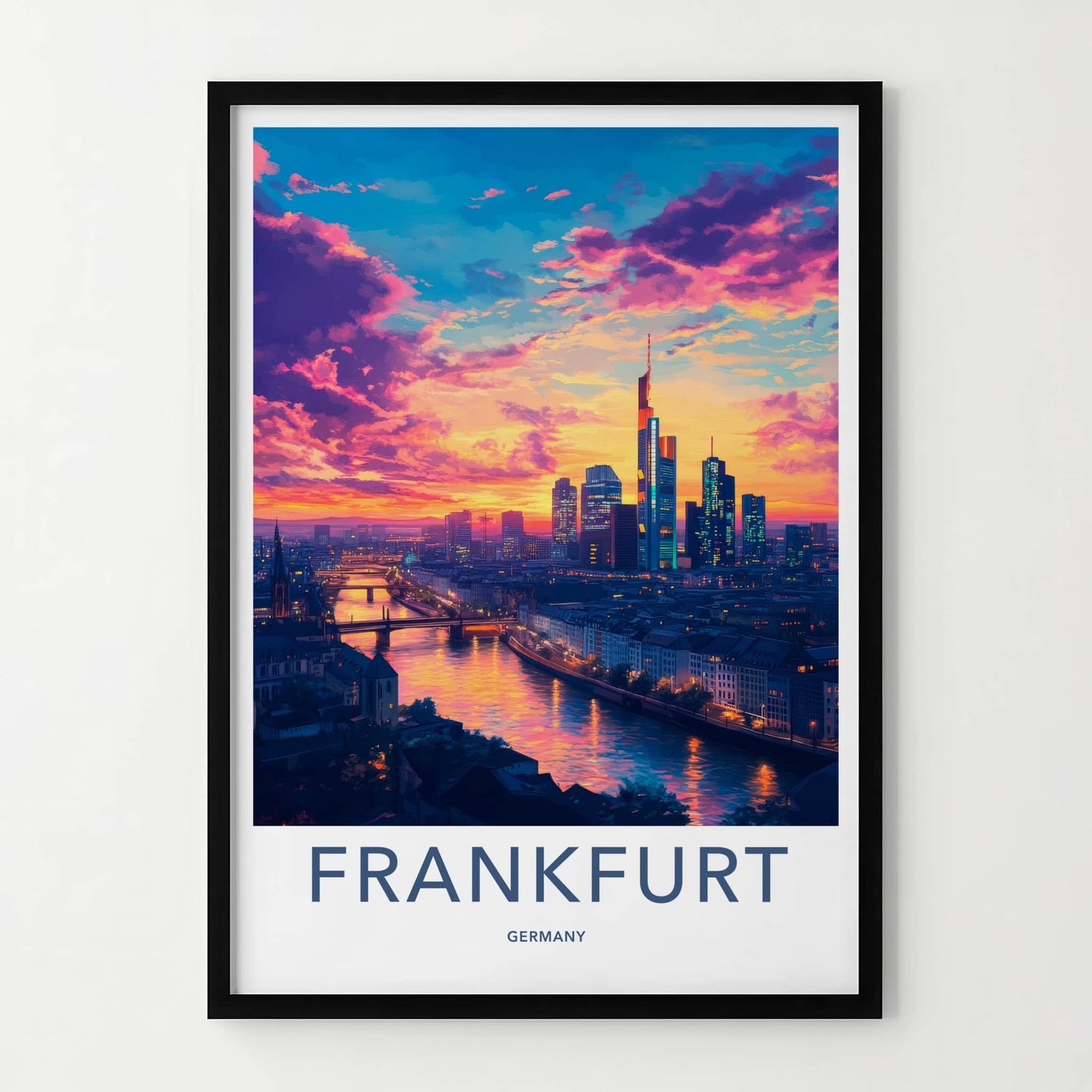 Frankfurt Poster - Germany Travel Art - Vibrant City Sunset Wall Decor