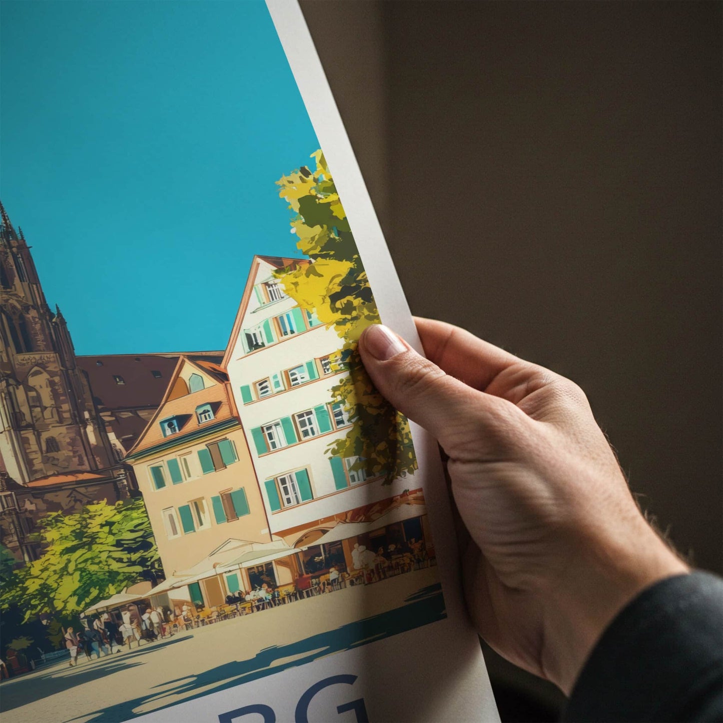Freiburg Poster - Germany Travel Art - Gothic Minster Square Home Decor
