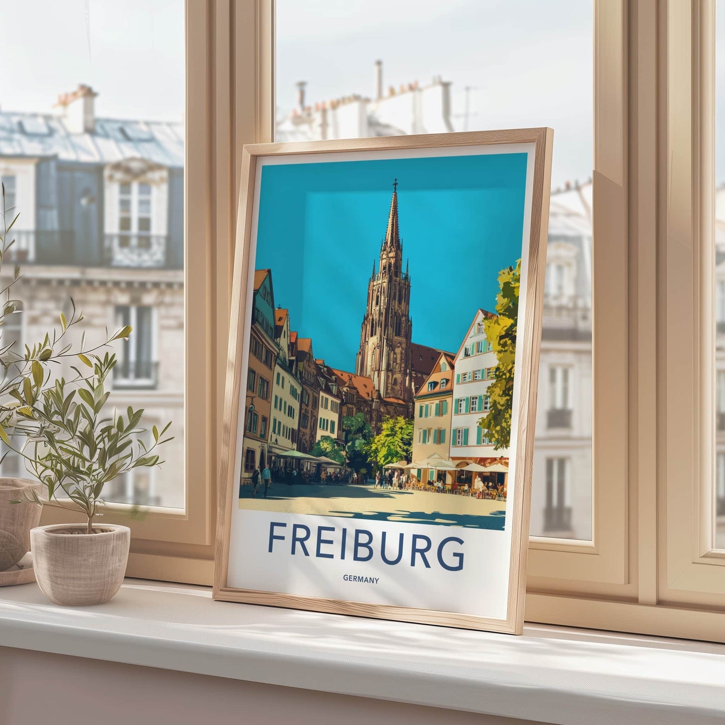 Freiburg Poster - Germany Travel Art - Gothic Minster Square Home Decor