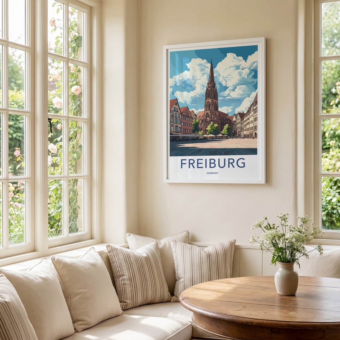 Freiburg Poster - Germany Travel Art - Historic Cathedral Square Home Decor