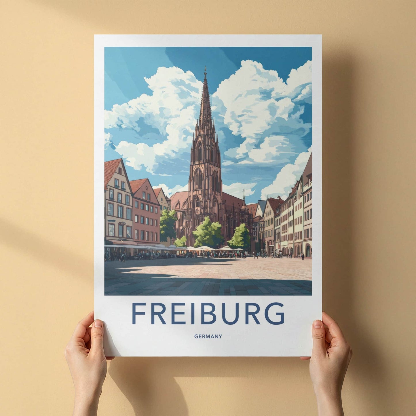Freiburg Poster - Germany Travel Art - Historic Cathedral Square Home Decor