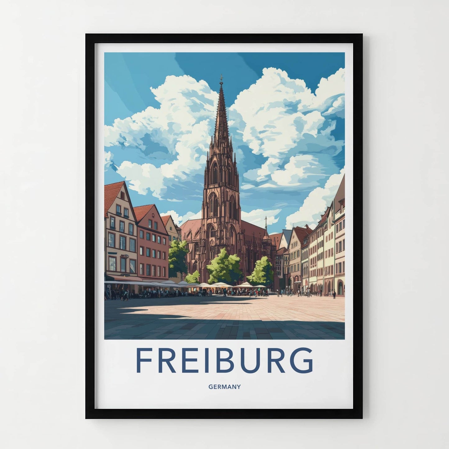 Freiburg Poster - Germany Travel Art - Historic Cathedral Square Home Decor