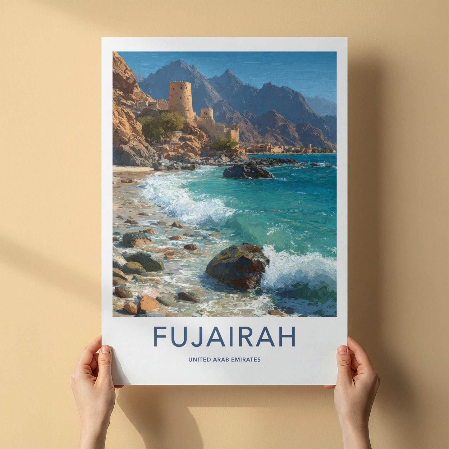 Fujairah Poster - United Arab Emirates Art Print - Coastal Fort Waves Wall Decor